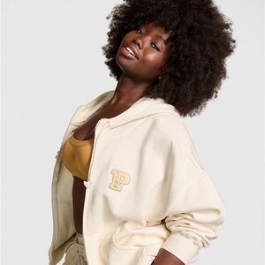 PINK IVY FLEECE campus, full zip hoodie cream